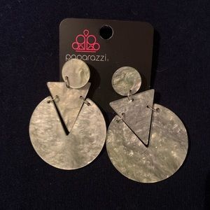 Never worn, green/gray geometric resin earrings
